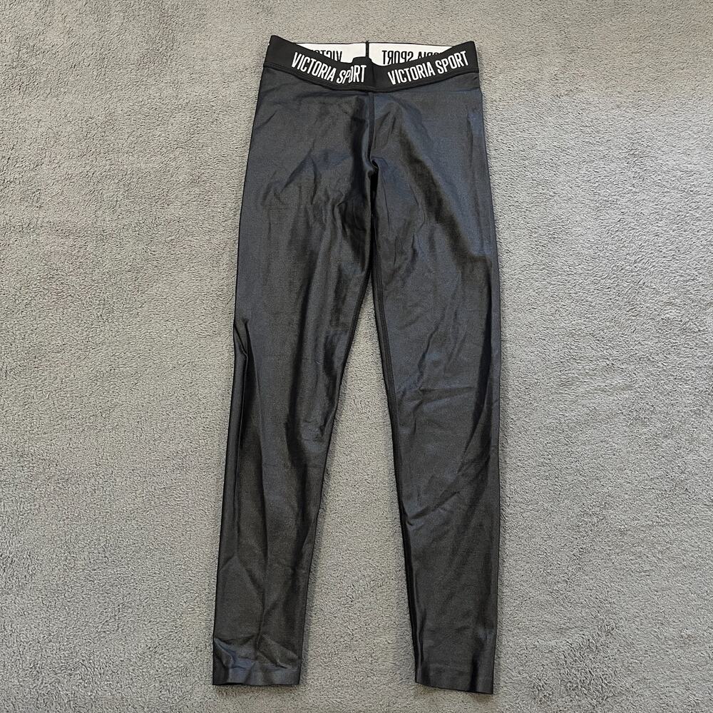 Victoria Sport Black Shiny High Rise Waistband Compression Leggings Women's Sz S